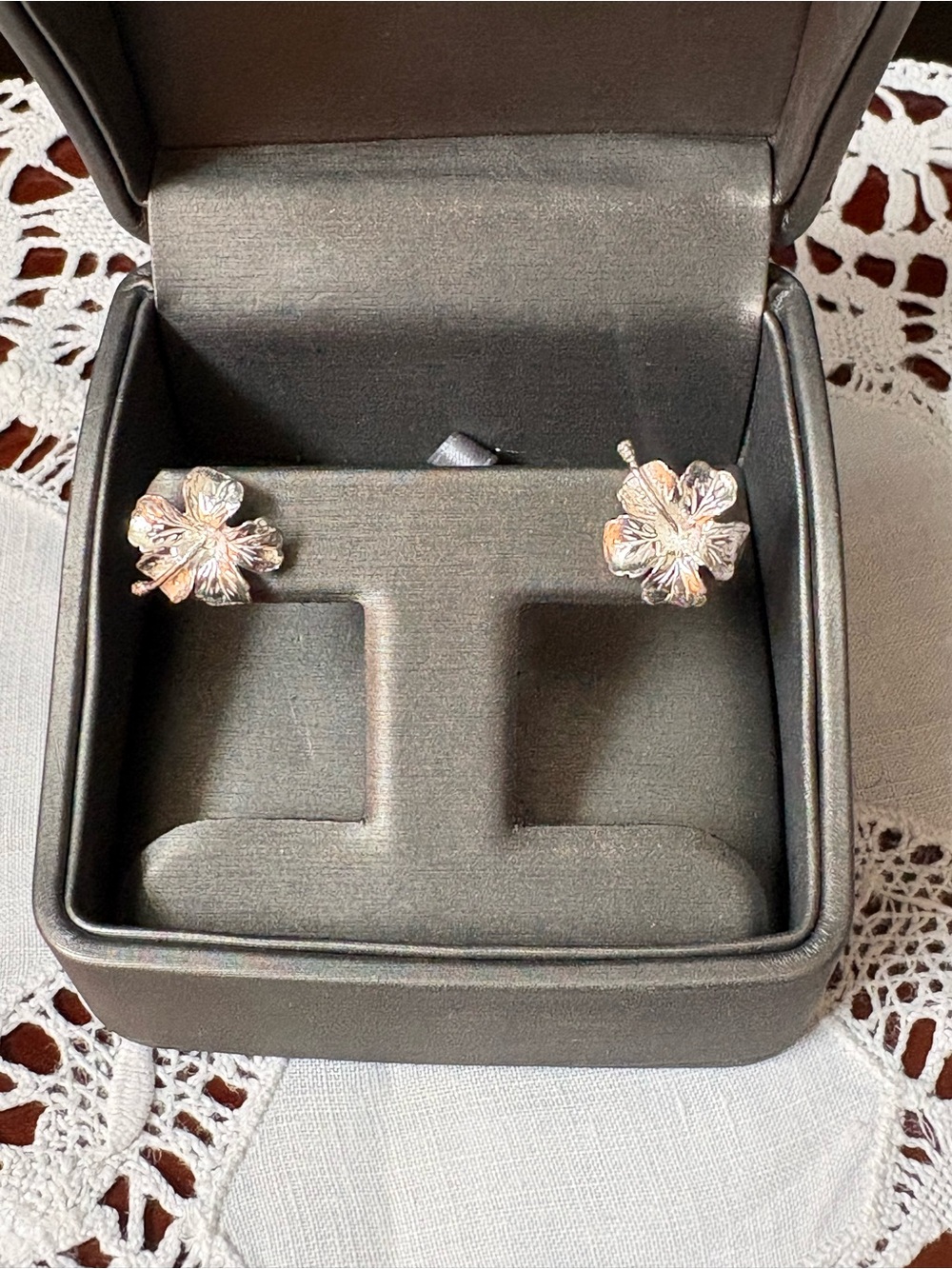 Sterling Silver Hibiscus Flower Earrings